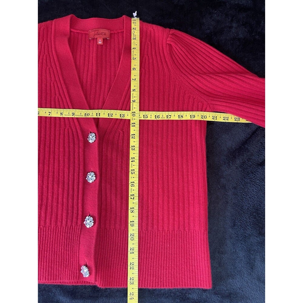 Talbots NEW womens 100% cashmere red cardigan rhinestone cardigan sweater Small - Picture 6 of 8